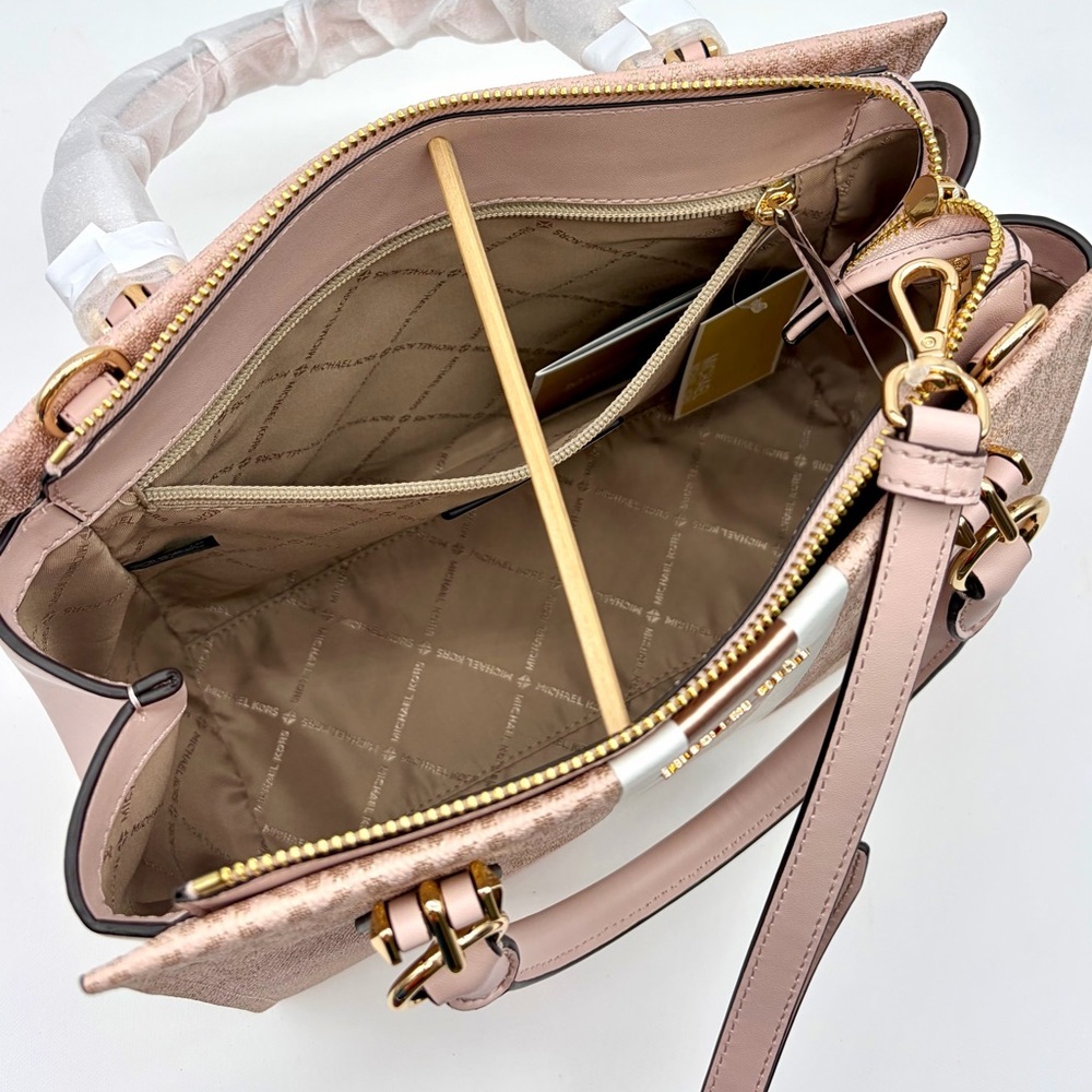 Michael Kors Blush Pink Signature Stripe Satchel - Picture 6 of 16
